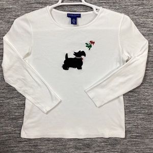 Karen Scott Women’s White Scoop Neck Long Sleeve Shirt Black Schnauzer Dog